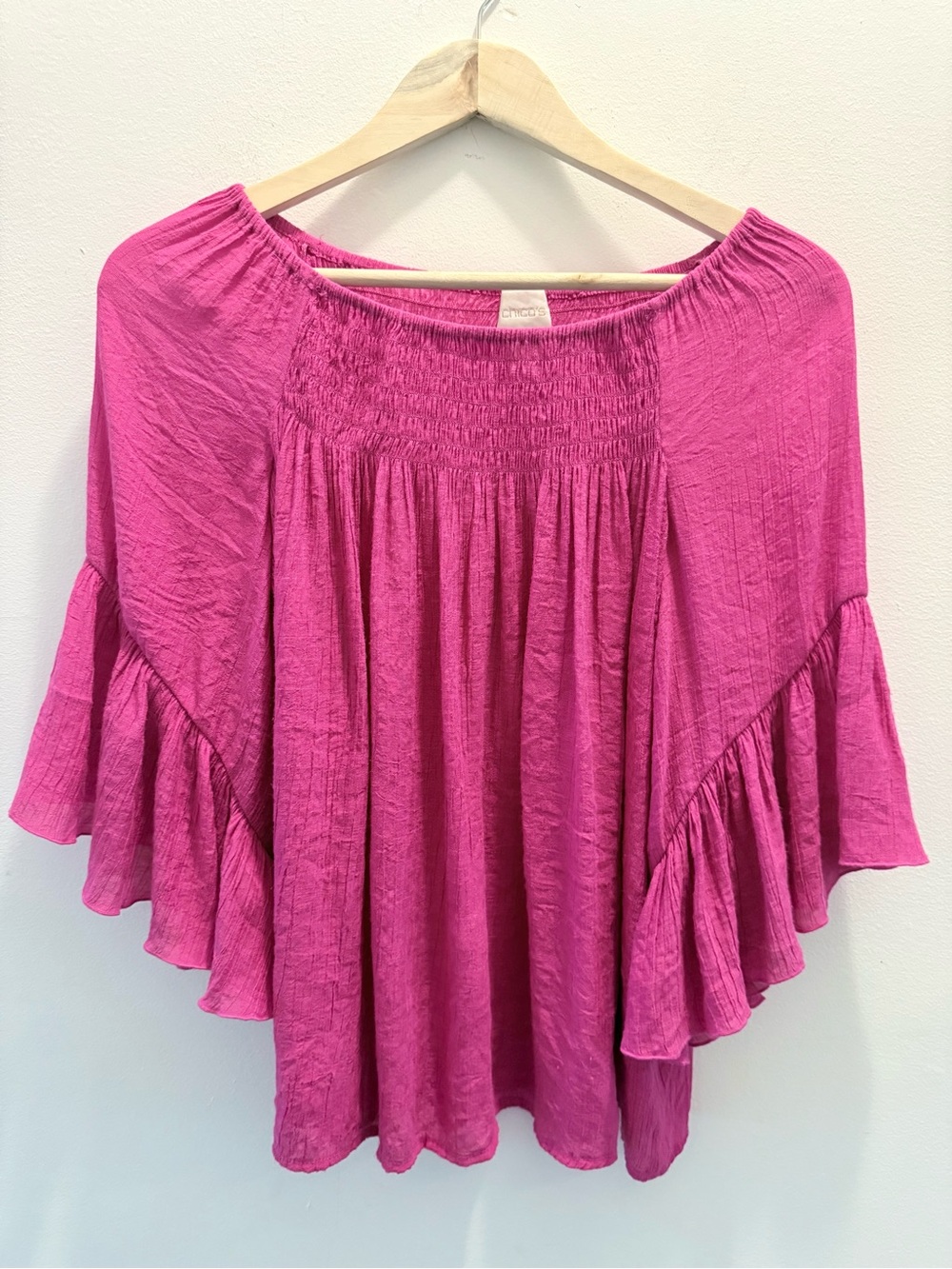 Chico's Fuchsia Smocked Ruffle Sleeve Top